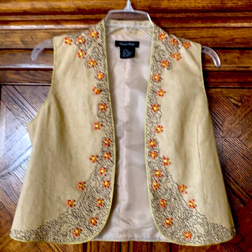NWT Beautiful beaded embroidered, lined vest. Gold trimming. Vintage cute!!